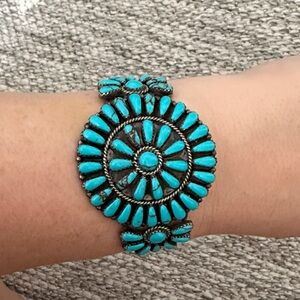 Genuine turquoise Squash Blossom silver cuff bracelet genuine Navajo